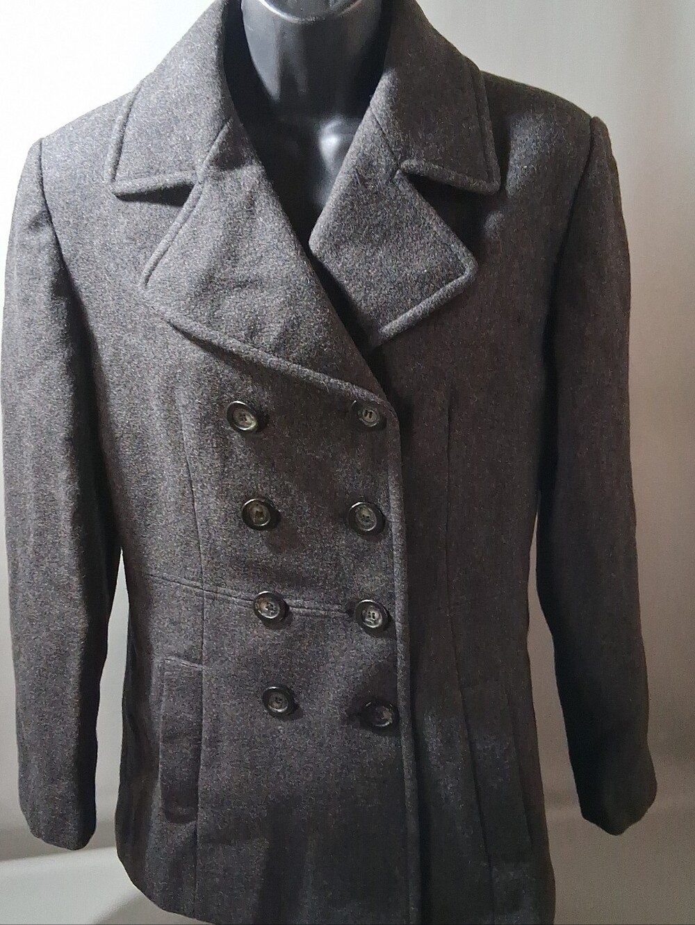 MDP Mario De Pinto Women’s Size Medium Pea Coat Made In USA 100% Wool Black VTG